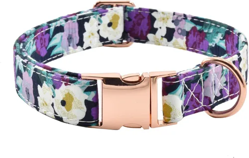 Miniatura 20 de Collar de perro con hebilla de metal, duradero y ajustable, suave para perros pequeños, medianos y grandes 03-flor5