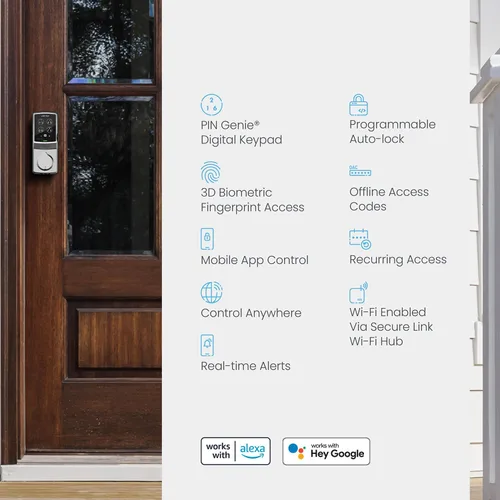 Miniatura 9 de Lockly Secure Pro Smart Deadbolt, cerradura inteligente Wi-Fi, entrada sin llave con teclado PIN Genie®, huella dactilar biométrica 3D, bloqueo
