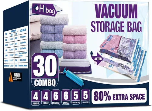 Miniatura 11 de HIBAG Bolsas de Almacenamiento al Vacío con Sellado, 10 Bolsas Jumbo Ahorradoras de Espacio con Sellador al Vacío para Ropa, Edredones, Mantas, Ropa