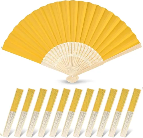 Miniatura 18 de JOHOUSE 12 abanicos de papel blanco de mano – Ventilador de mano plegable de 8.3 pulgadas, ventiladores plegables de mano para mujeres, ventilador