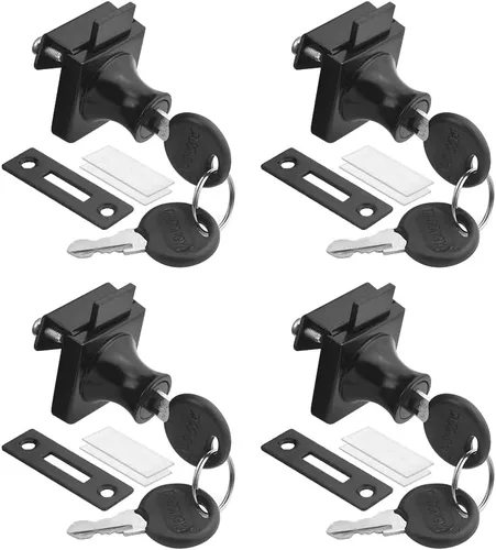 Paquete de 4 cerraduras de gabinete de aleación de zinc de doble vidrio con 2 llaves iguales para puertas de vidrio 407 de 0.177-0.315 in (407, Negro