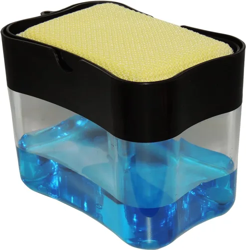Elite Buddy - Dispensador de jabón para platos y soporte de esponja para encimera de fregadero de cocina, incluye esponja limpiadora antiarañazos,