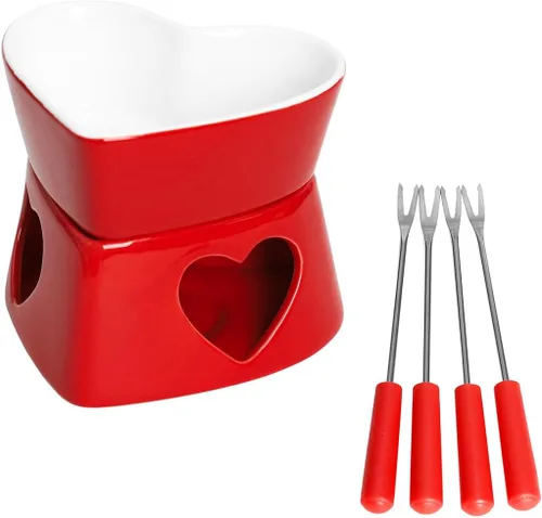 Miniatura 7 de Sizikato Juego de fondue de chocolate de porcelana roja en forma de corazón, 10 onzas