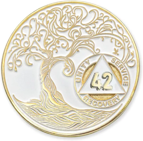 Miniatura 33 de 20 Year Sobriety Mint Twisted Tree of Life - Medallón de recuperación AA chapado en oro, fichas y fichas, color negro