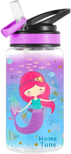 Miniatura 8 de Botella de agua de 15 onzas para niños, niñas, niños, escuela, sin BPA, a prueba de fugas, popote abatible, lazo de transporte, fácil de limpiar
