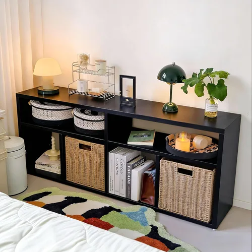 Miniatura 33 de Organizador de almacenamiento vertical de 2 cubos de metal, estantería corta negra con espalda abierta, estante de almacenamiento de cubo pequeño