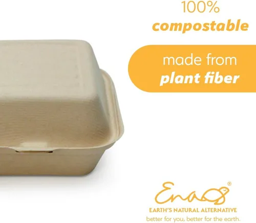 Miniatura 3 de Recipientes desechables 100% compostables con tapas [6 x 6 pulgadas paquete de 50 unidades] Recipientes ecológicos para llevar, resistentes