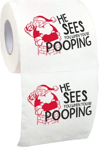 Rollo de papel higiénico navideño con texto en inglés «He Sees You When You're Pooping», divertido papel higiénico, divertido regalo de Feliz