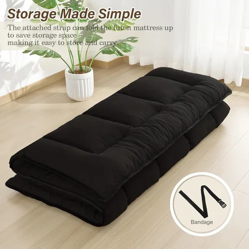 Miniatura 2 de Colchón japonés plegable y portátil, colchón de futón enrollable de 3 pulgadas, tapete de tatami negro para adultos y niños, espuma viscoelástica
