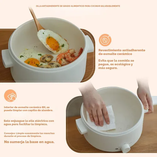 Miniatura 3 de Olla Caliente Eléctrica, Olla Eléctrica Portátil de 3L con Revestimiento Antiadherente de Cerámica, Cocina Romen Multifuncional de Doble Potencia