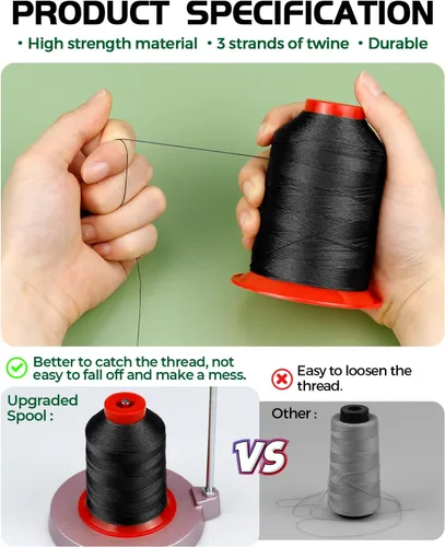 Miniatura 5 de 1000 metros de hilo para tapicería FIVEIZERO extra fuerte, hilo de nailon negro para denim, cuero, manualidades, máquina, bricolaje y hogar