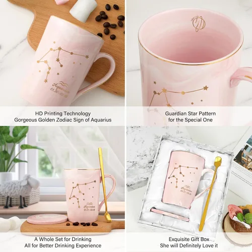 Miniatura 5 de YHRJWN Regalos de Acuario para Mujeres, Taza de Café de Constelación de Acuario, Regalos de Cumpleaños de Enero y Febrero para Mujeres Amantes