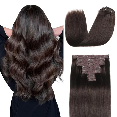 Miniatura 15 de Sisily - Extensiones de cabello con clip de cabello humano real, 30 cm 70 g, balayage de marrón chocolate a rubio, 100% cabello humano Remy