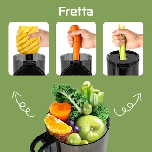 Miniatura 6 de Fretta Nifty Máquinas Exprimidoras de Prensa Fría, Máquinas Exprimidoras de Masticación Lenta con Canal de Alimentación Grande de 1.1 L, Se Adapta a