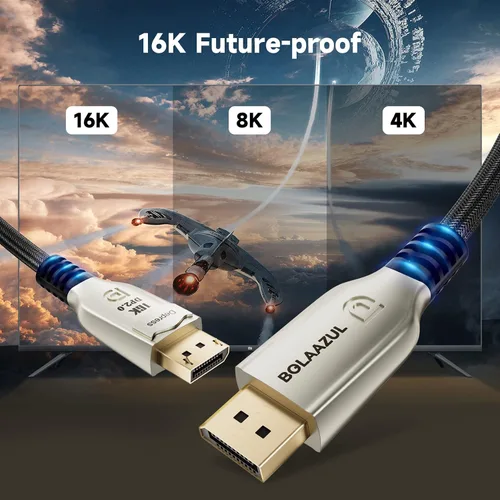 Miniatura 5 de BolAAzuL Cable DisplayPort 2.0 8K de 3 pies, 16K DP 2.0 (16K @60Hz 8K @120Hz 4K @240Hz 165Hz 144Hz GSync/FreeSync) Cable de video/monitor UHBR20