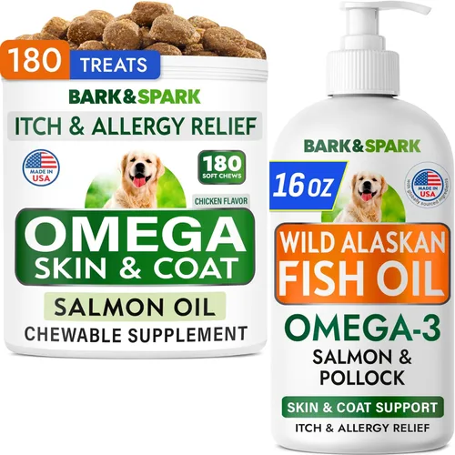 Miniatura 12 de BARK&SPARK Omega 3 para perros - 180 golosinas de aceite de pescado para la muda de pelo de perros, masticables para alergias en la piel, alivio