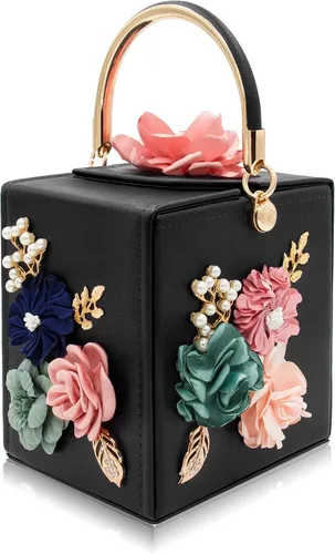 Miniatura 10 de Milisente Bolso de mano de noche para mujer, caja cuadrada floral, bolsos de noche, bolsos cruzados de hombro, bolso de mano de flores para boda