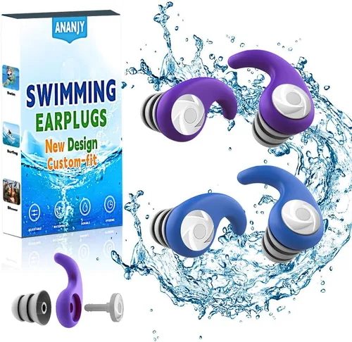 Tapones impermeables para los oídos de natación para niños, 2 pares de tapones reutilizables de silicona suave para los oídos, protección para los