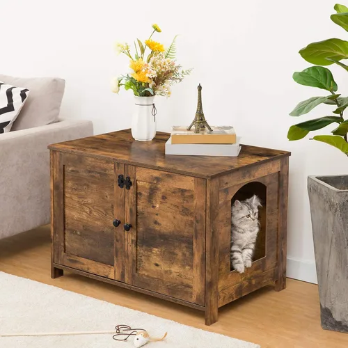 Miniatura 2 de HOOBRO Gabinete para Caja de Arena, Mueble para Caja de Arena de Gato con Divisor Removible, Mueble Grande para Caja de Arena Oculta, Casa de Madera