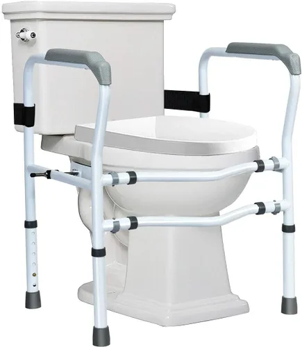 Giantex Bastidor de asistencia de seguridad para inodoro con clip giratorio de 360°, reposabrazos de inodoro de altura y ancho ajustables, capacidad