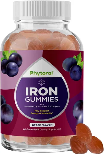 Gomitas de hierro multivitamínico natural para adultos, vitaminas gomosas para adultos con hierro y vitaminas del complejo B que aumentan la