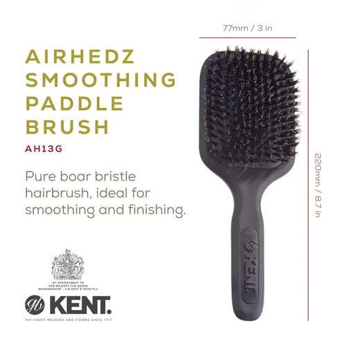 Miniatura 2 de Kent AH13G Airhedz Pro - Cepillo desenredante de cerdas puras (mediano, gris) para cabello rizado, grueso o húmedo, para alisar y terminar