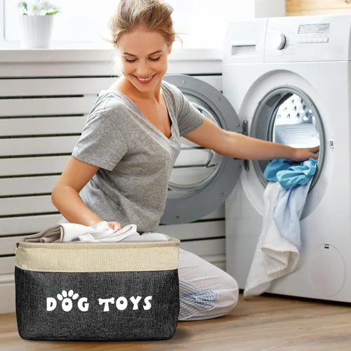 Miniatura 5 de PET ARTIST Cesta de juguetes para perros, caja plegable para juguetes para perros con asas cómodas, organizador grande de almacenamiento de juguetes