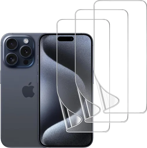 Miniatura 17 de Paquete de 3 protectores de pantalla de TPU para iPhone 15 Pro Max, película de hidrogel transparente HD transparente suave y flexible compatible