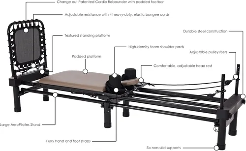 Miniatura 8 de Stamina Products AeroPilates Reformer 651 Máquina de entrenamiento de resistencia para todo el cuerpo para gimnasio en casa con soporte de 10