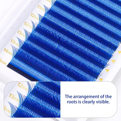 Miniatura 4 de Extensiones de pestañas en Y de colores, YY, extensiones de pestañas postizas en abanico, extensiones de pestañas azules, rizo D, 0.003 in, Azul