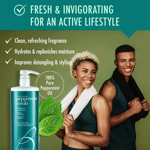 Miniatura 3 de Champú purificador de menta Brocato: ligero con aceite de menta puro, ideal para tipos de cabello graso a normal, sin sulfatos ni parabenos, 32 onzas