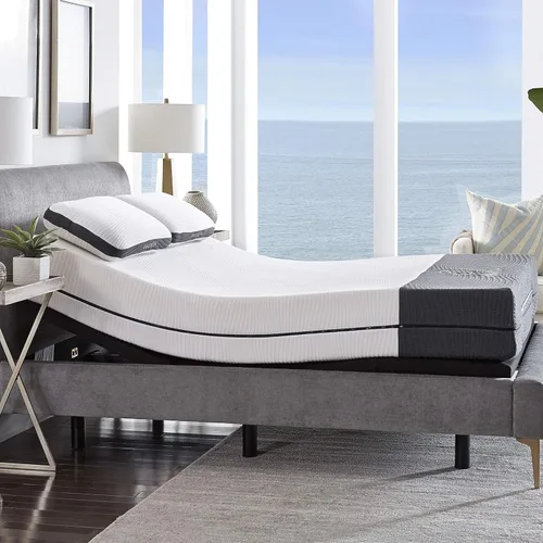 Blissful Nights Ananda - Colchón de espuma viscoelástica con infusión de perlas y gel frío de 12 pulgadas con base de cama ajustable de primera