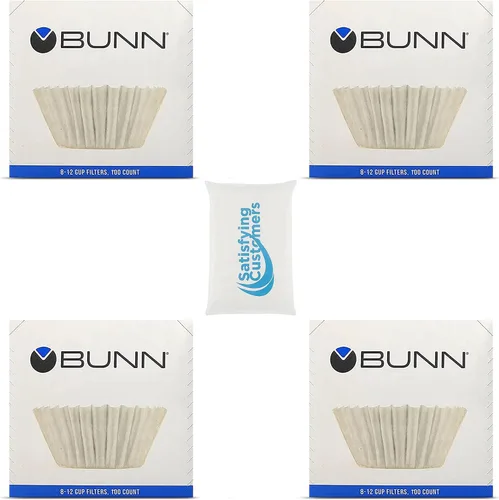 BUNN Filtro de café – Paquete de 4 – 100 piezas por paquete – Más alto – Forro inferior plano – Papel de calidad para la mayoría de cafeteras –