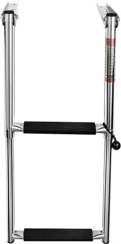 Miniatura 5 de Young Marine Escalera telescópica y plegable de acero inoxidable para barco con estribo de plástico blanco, montaje sobre plataforma