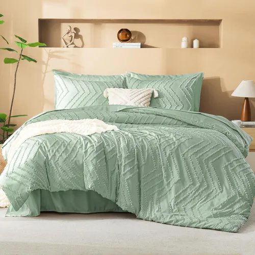 Miniatura 30 de Litanika Juego de ropa de cama con edredón tamaño King con sábanas beige - Juego de 7 piezas en una bolsa, diseño King Chevron copetudo bohemio