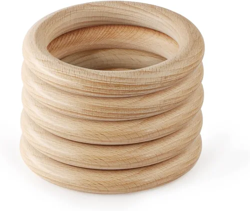 Miniatura 11 de FoDau770 5 anillos de madera de haya natural, anillos de madera maciza sin terminar, círculos de madera resistente, círculos de macramé