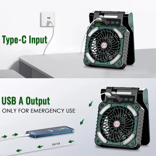 Miniatura 4 de Sendowtek Ventilador de batería portátil para acampar con panel solar, ventilador recargable de 10400 mAh con temporizador, luz LED, pequeños