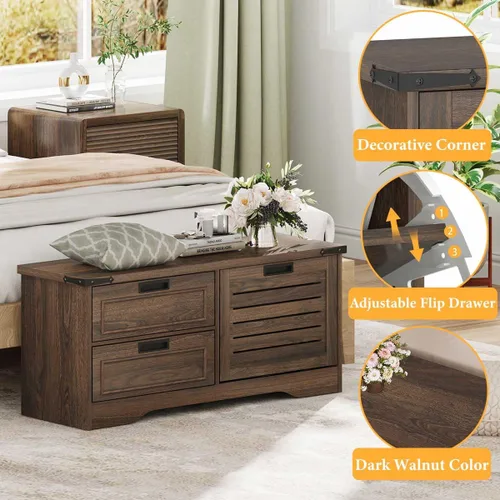 Miniatura 6 de FATORRI Banco con almacenamiento para zapatos para entrada, bancos de madera con puerta abatible y cajones, gabinete organizador de zapatos
