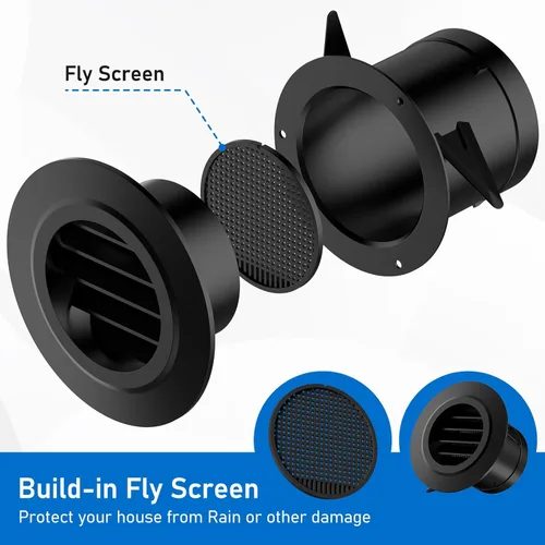 Miniatura 2 de Hon&Guan Respiradero de Escape de Alero de 3 pulgadas, Cubierta de Ventilación de Aire Redonda de 3'' con Malla Antimoscas Incorporada para Baño