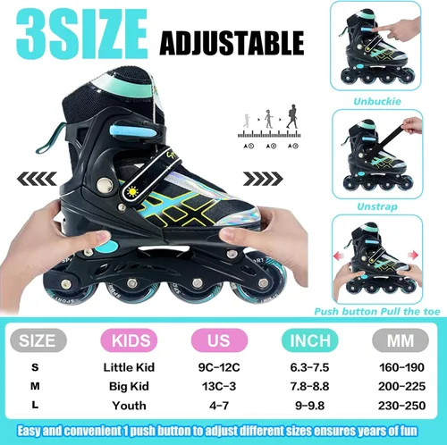Miniatura 3 de Patines en línea ajustables para niños y niñas de 4 a 16 años, todas las 8 ruedas de los patines en línea se iluminan, patines en línea para niños
