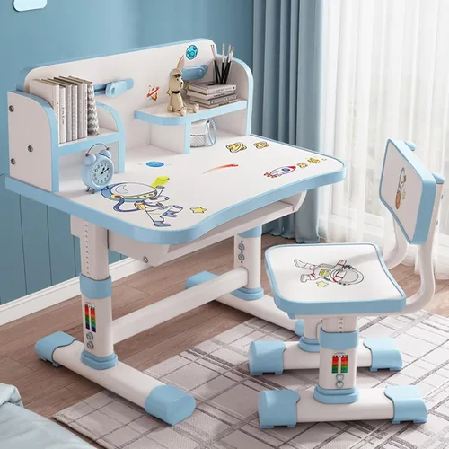 Miniatura 2 de Juego de escritorio y silla funcional para niños, altura ajustable, juego de sillas de mesa de estudio para niños con patrón de dibujos animados