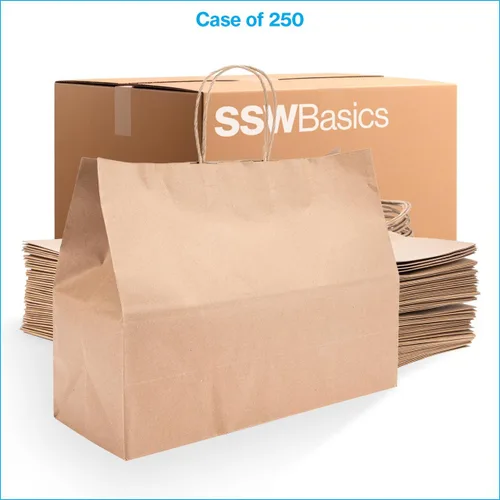 Miniatura 6 de Bolsas de compras grandes de papel kraft marrón natural (16 pulgadas de largo x 6 pulgadas de profundidad x 12 ½ pulgadas de alto), caja de 250