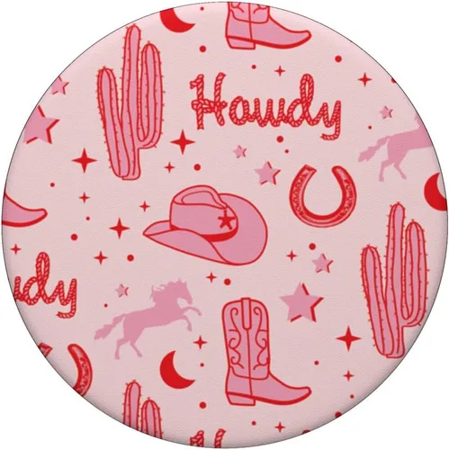 Miniatura 3 de Patrón de sombrero de vaquero y botas pastel PopSockets estéticos de vaquero rosa PopGrip intercambiable