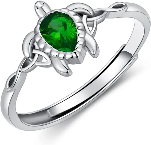 Miniatura 8 de Anillo ajustable de tortuga marina de plata de ley 925 con nudo celta tortuga Rin verano océano playa tortuga joyería para mujer