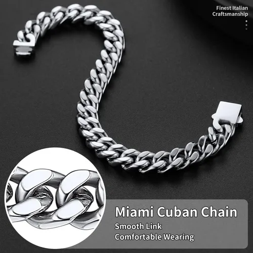 Miniatura 5 de ChainsHouse Pulsera de eslabones cubanos de acero inoxidable para hombre, 0.197in0.276in0.354in0.472in de ancho, 7.5"8.3"9" de largo, negro18K