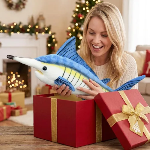 Miniatura 2 de Juguete de peluche de pez Marlin de simulación, animales realistas de 18.5 pulgadas, animales de peluche azul Marlin, muñecas de felpa súper suaves