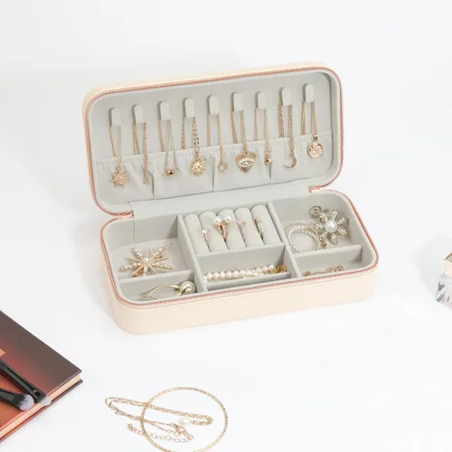 Miniatura 71 de Joyero pequeño, joyero de viaje portátil para mujer, mini organizador de viaje de 2 capas, regalo para mujeres y niñas, negro A