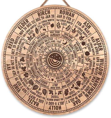 Miniatura 47 de Artsy Woodsy Letrero de madera de la rueda del año (no tallado) para decoración del hogar, bruja, pagana, Wicca, días festivos celtas, regalos 25