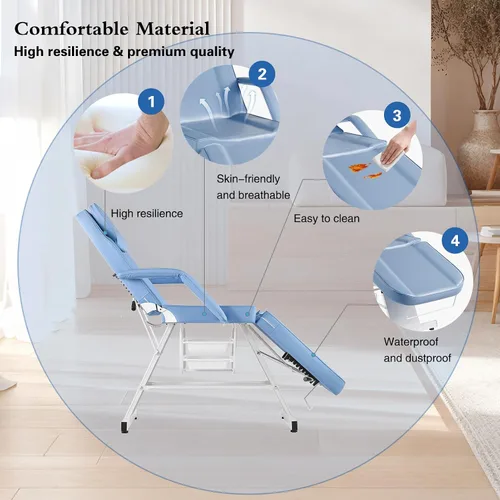 Miniatura 6 de Silla Facial Mesa de Masaje 73 pulgadas 3 Secciones Cama de Masaje Multiusos Mesa de Tatuaje Profesional Equipo de Salón Spa para Spa Facial Spa