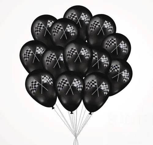 Miniatura 2 de Oringaga 50 globos de fiesta con bandera de coche de carreras a cuadros, suministros de decoración de fiesta temática de automóviles de carreras